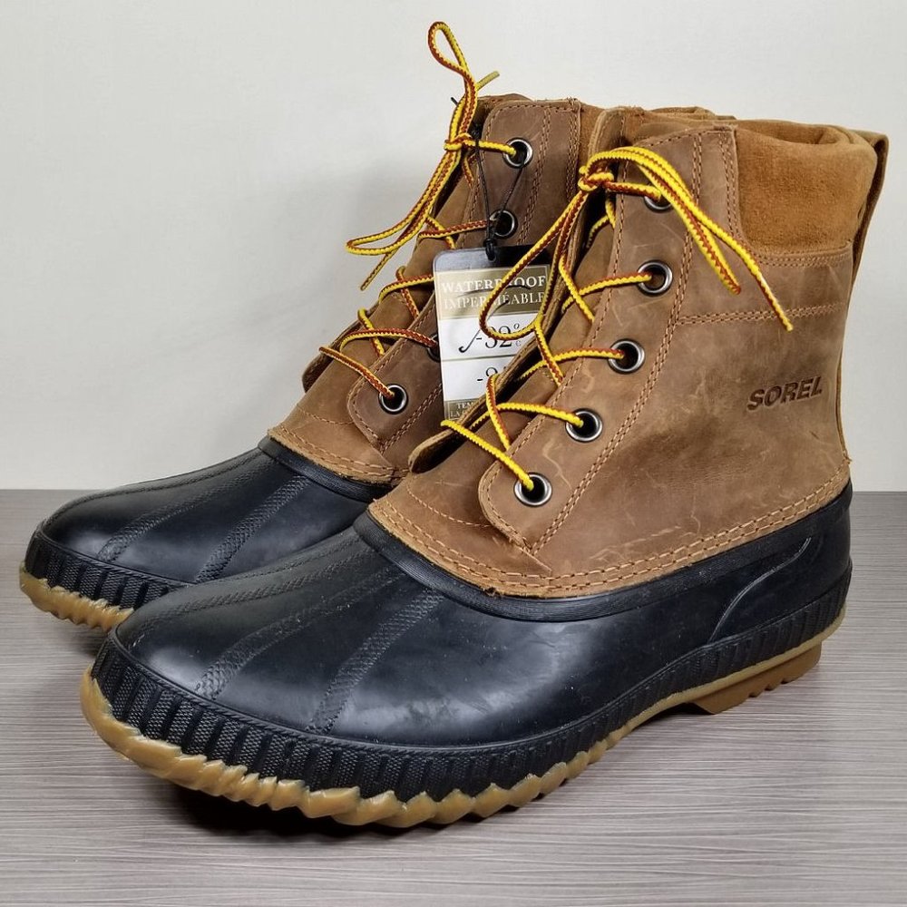 Sorel Cheyanne II Lace-Up Leather Rain Boots, Brown Leather, Mens Size 12 / 45